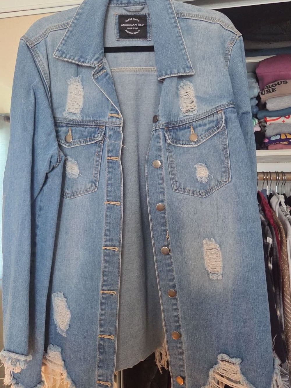 American Bazi Light Blue Distressed Denim Jacket